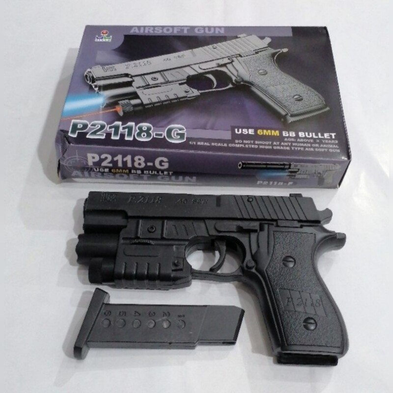 تفنگ کلت اسباب بازی مدل P2118G لیزری چراغ دار UV ساچمه ای