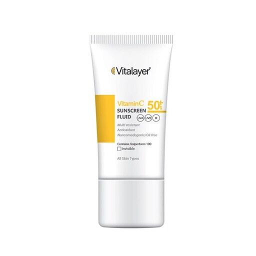 فلوئید ضدآفتاب بی رنگ ویتالیر SPF 50 مدل Vitamin C مناسب انواع پوست حجم 50 میلی لیتر