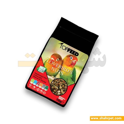 غذای طوطی برزیلی تاپ فید مدل lovebirds nuts وزن 750 گرم