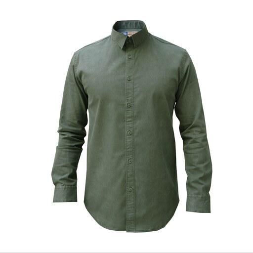 پیراهن آستین بلند مردانه پایتی جامه مدل کتان ساده رنگ سبز