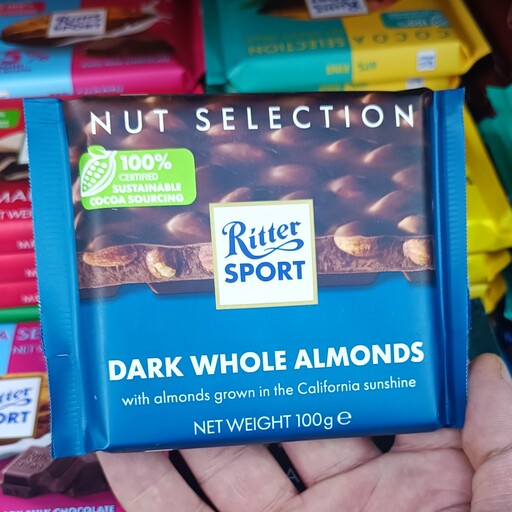 شکلات تلخ ریتر اسپرت Ritter Sport با مغز بادام کامل 100 گرم
