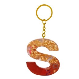 جا کلیدی رزینی حرف انگلیسی S قرمز طلایی (قابل سفارش در رنگ  و طرح و  حروف دلخواه)
