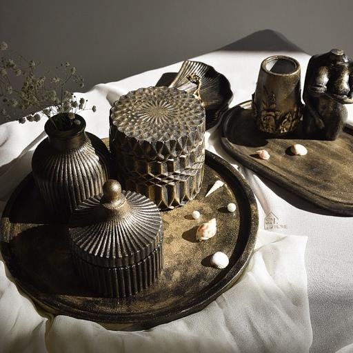 ست کامل ظروف سنگ مصنوعی پتینه مشکی طلایی