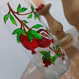 ظروف یلدا ، گلدان یلدا طرح گل نار کلاسیک نقاشی با تکنیک  ویترای