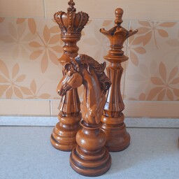 مجسمه مهره شطرنج دکوری رومیزی مجموعه سه عددی طرح مدرن چوب