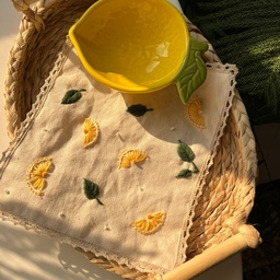 دستمال آبگیر آشپزخانه طرح لیمو گلدوزی شده با دست