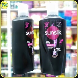 شامپو سانسیلک برای براق کردن موهای مشکی حاوی ویتامین E روغن مروارید و حنا (625میل)sunsilk black shampoo 