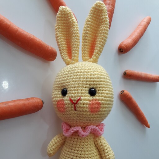 عروسک بافتنی  خرگوش   ناز   نشسته   لیمویی        