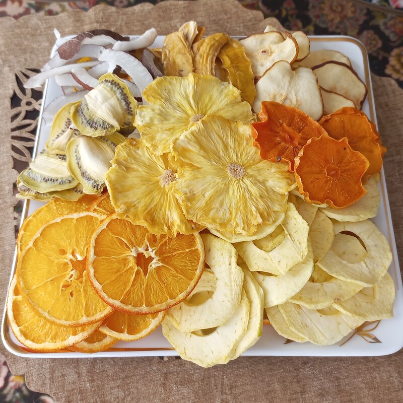 میوه خشک ارگانیک 8 میوه (آناناس ، نارگیل ، موز ، گلابی ، کیوی ، پرتقال ، سیب )240 گرم 