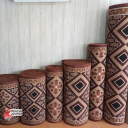 کناره متری گلیم طرح حصیری قهوه ای سایز 0.90 در 3.60 متر 