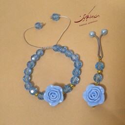 ست دستبند و گیره روسری آبی دخترانه گل پاستیلی گلابتون