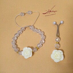 ست دستبند و گیره روسری سفید دخترانه گل پاستیلی گلابتون