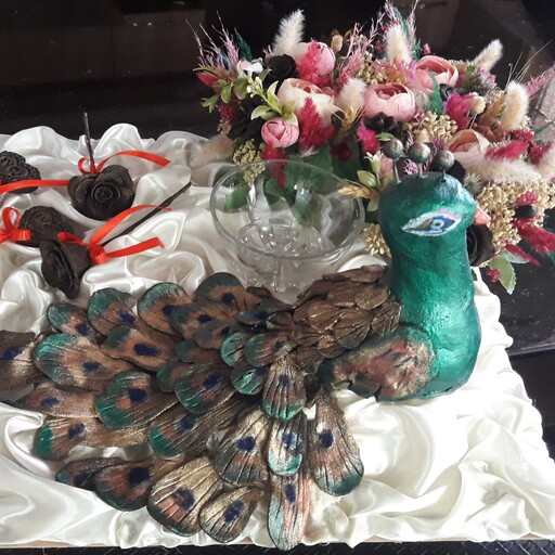  سینی حنا  طرح طاووس با گل رز  حنا