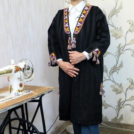 مانتوی سنتی زمستانی با سوزندوزی های ترکمن، بالاپوش پشمی بوهو