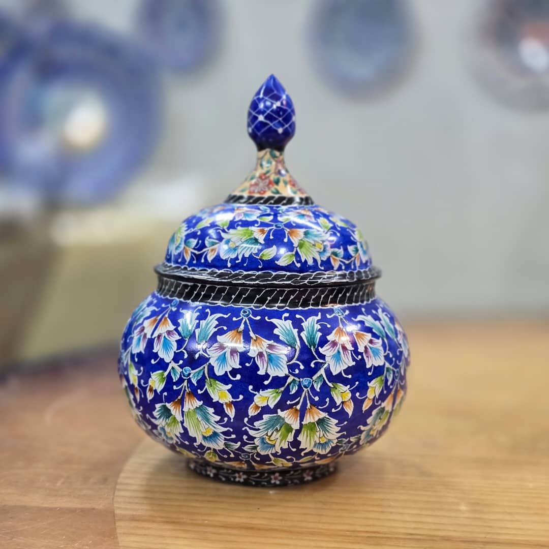 قندان میناکاری گلهای ختایی لاجورد کد 2