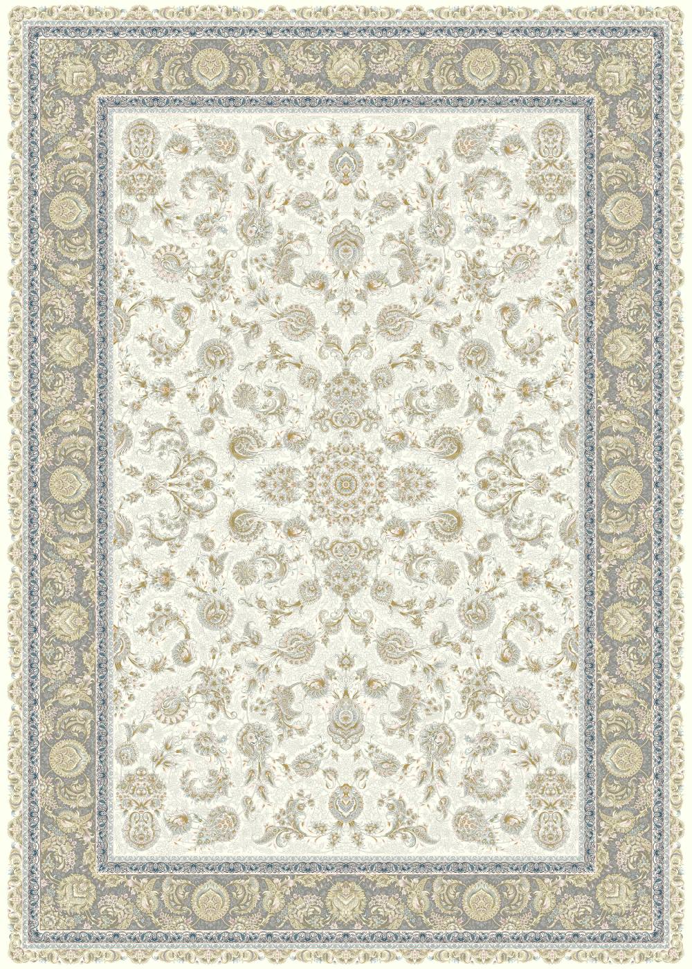 فرش مشهد 1200 شانه تراکم 3600 نقشه 802078U کرم تمام آکریلیک