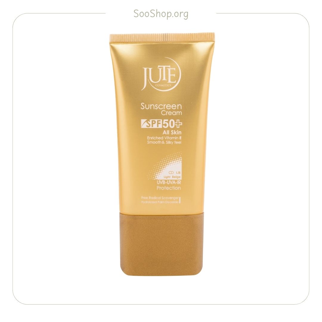 ژوت – کرم ضد آفتاب رنگی انواع پوست SPF50 (بژ روشن) | Jute Tinted Sunscreen for All Skin Types SPF50 (Light Beige)