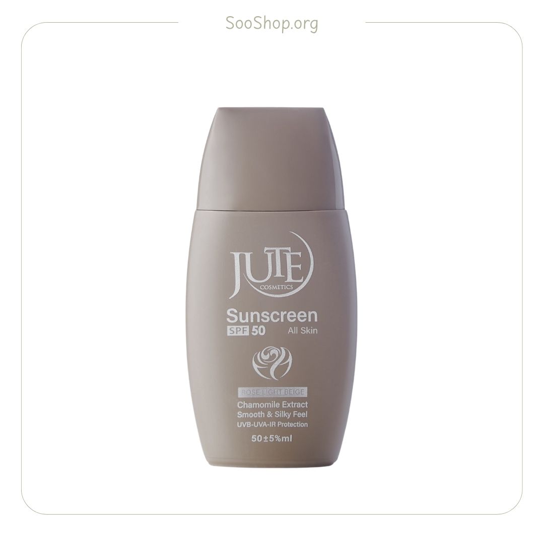 ضد آفتاب پمپی رنگی انواع پوست SPF50 ژوت (رز لایت) | Jute Tinted Pump Sunscreen for All Skin Types SPF50 (Rose Light)