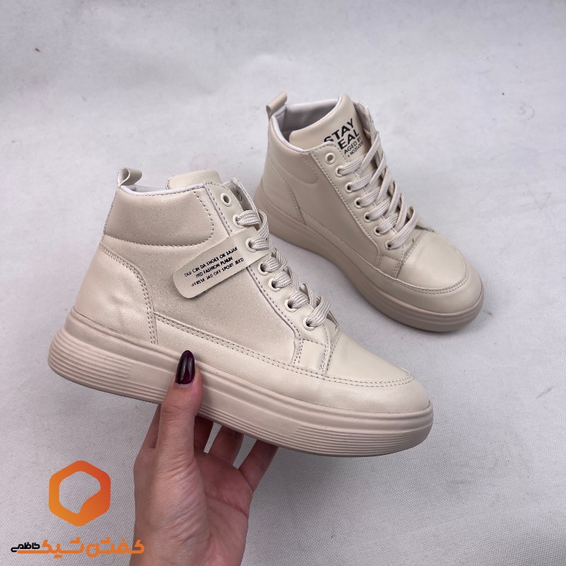 کفش اسپرت زنانه ساقدار ساده کرمی با ارسال رایگان