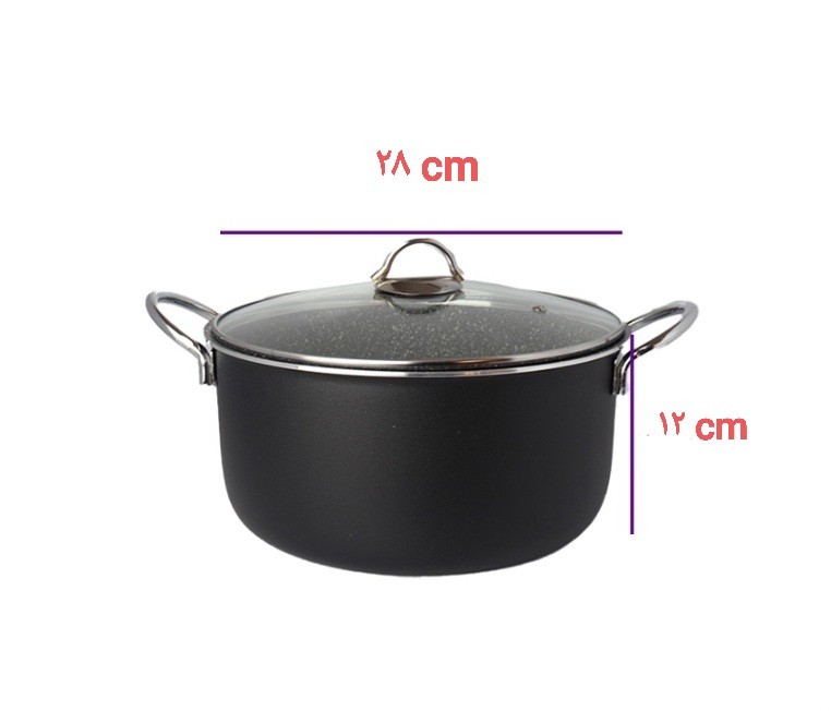 قابلمه گرانیتی جلامبین با درب پیرکس  سایز 28 با 18 ماه گارانتی