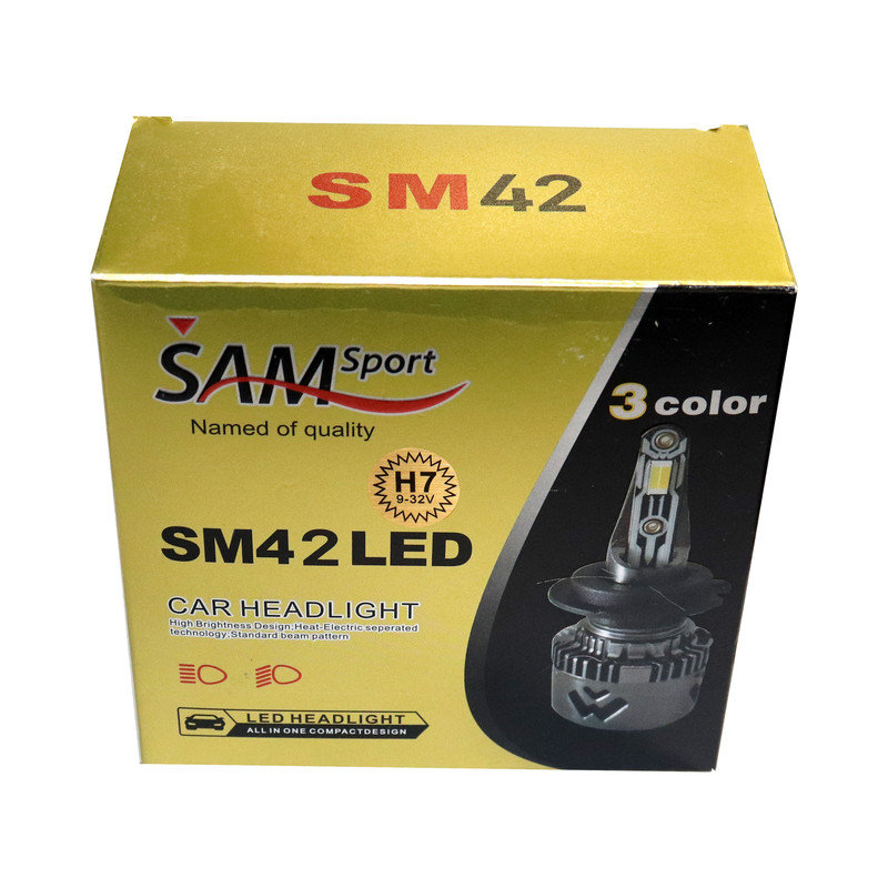 هدلایت لامپ خودرو سام مدل SM42-3colors پایه H7 بسته دو عددی