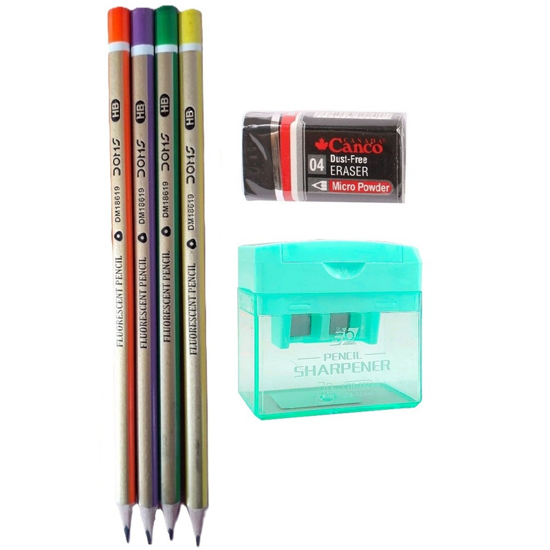 پاک کن کنکو مدل احترام به همراه مداد مشکی و تراش مخزن دار مجموعه 6 عددی