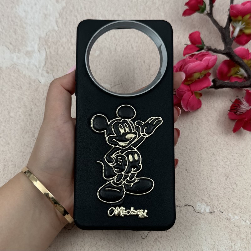 قاب گوشی Redmi A3  Redmi A3X شیائومی لدر دیزاین SOFT Lether Design فانتزی سیلیکونی طرح چرمی برجسته میکی موس مشکی کد 1...