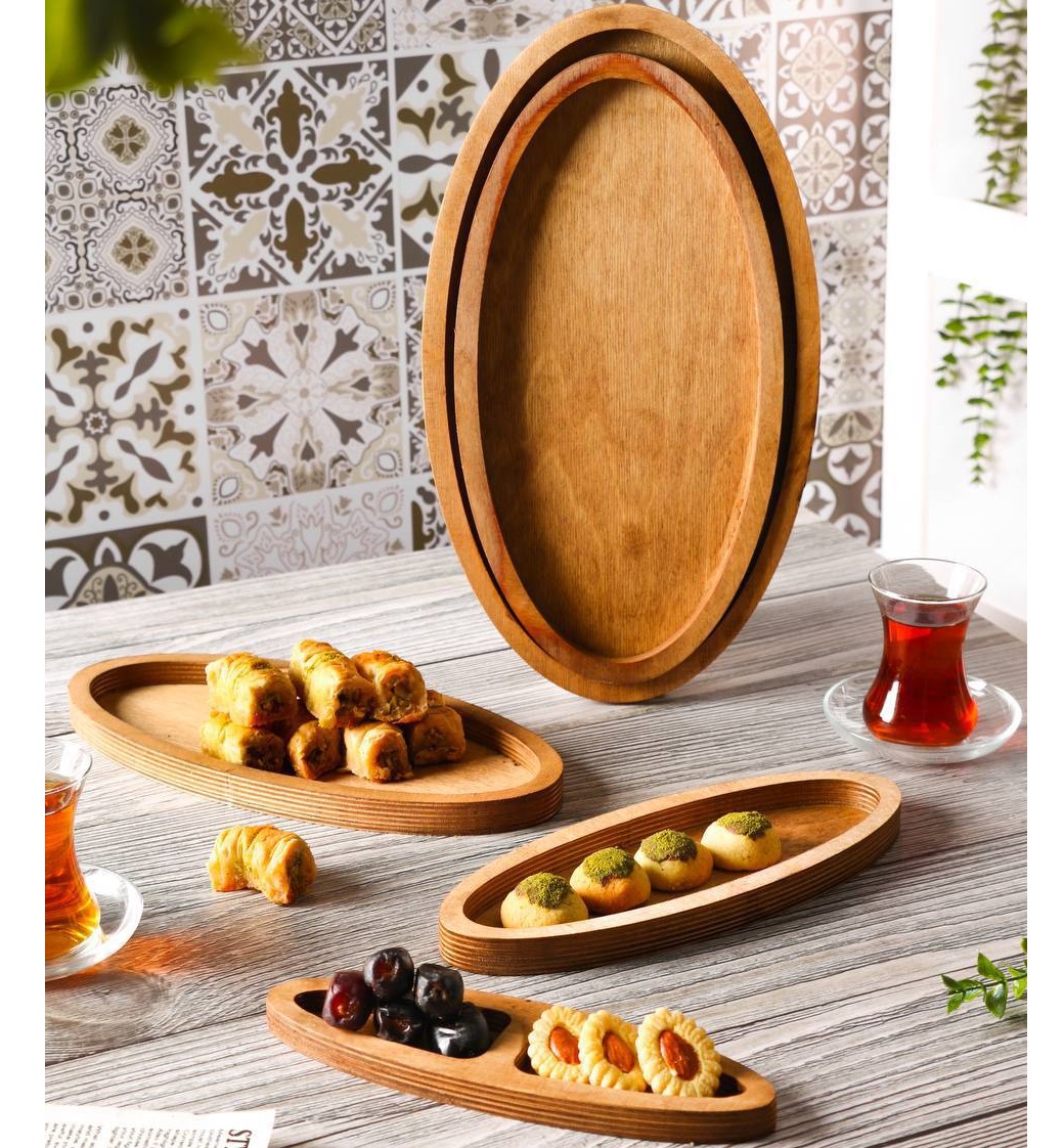 سینی 5 تکه بیضی چوبی (پست پیشتاز پس کرایه)