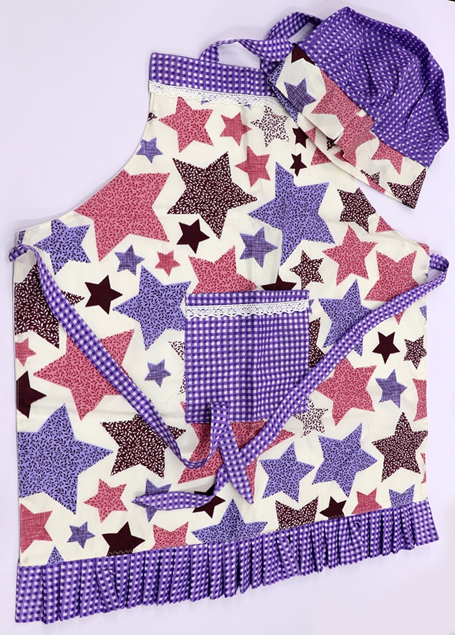 پیش بند و کلاه آشپزی مدل ستاره بنفش