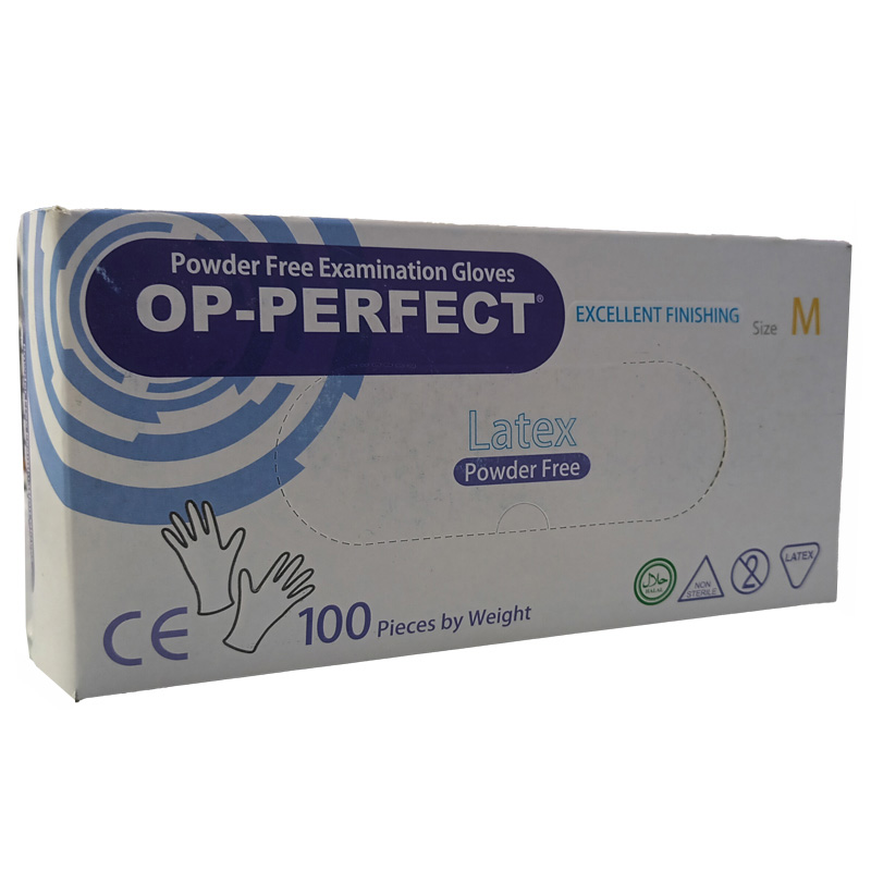 دستکش لاتکس 100 عددی سایز مدیوم M بدون پودر اوپی پرفکت OP-PERFECT شرکتی حریر ایران