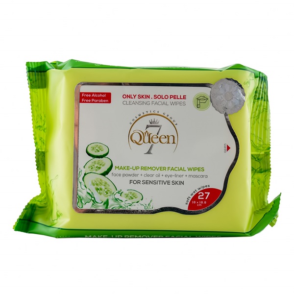 دستمال مرطوب آرایش پاک کن سون کویین حاوی عصاره خیار مناسب پوست چرب بسته 27عددی | Seven Queen Makeup Remover Wipes For Oi