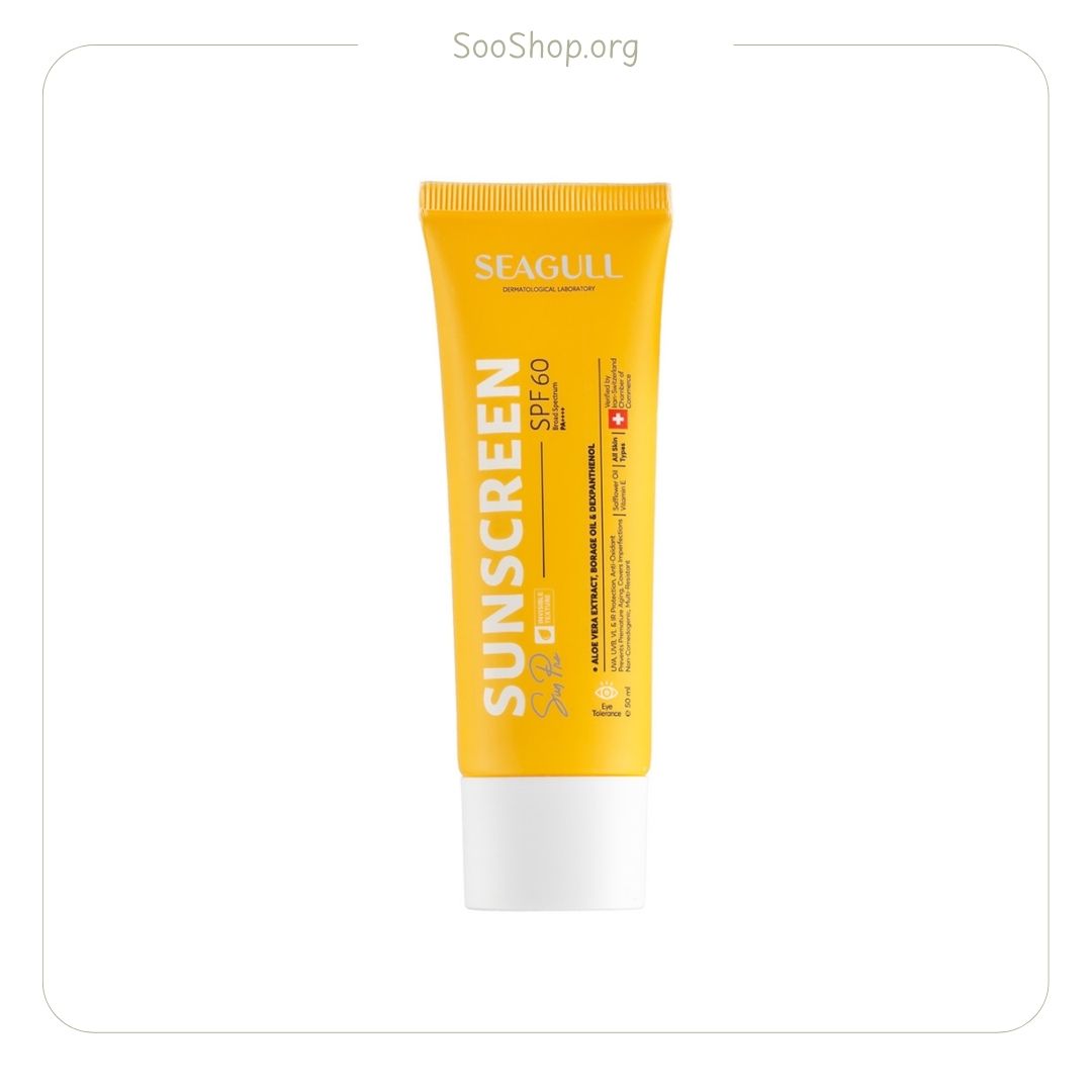 کرم ضد آفتاب بی رنگ سی گل با SPF60 مناسب پوست معمولی تا چرب حجم 50 میلی لیتر seagull spf 60 sunscreen cream
