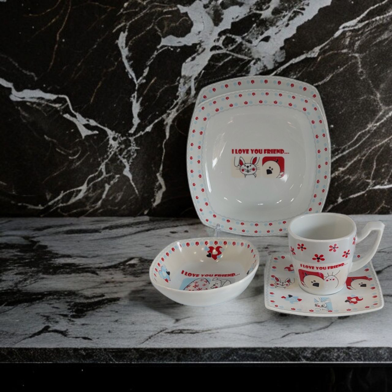 سرویس غذاخوری چینی 5 تیکه کودک مبلمونسرا مدل 290971