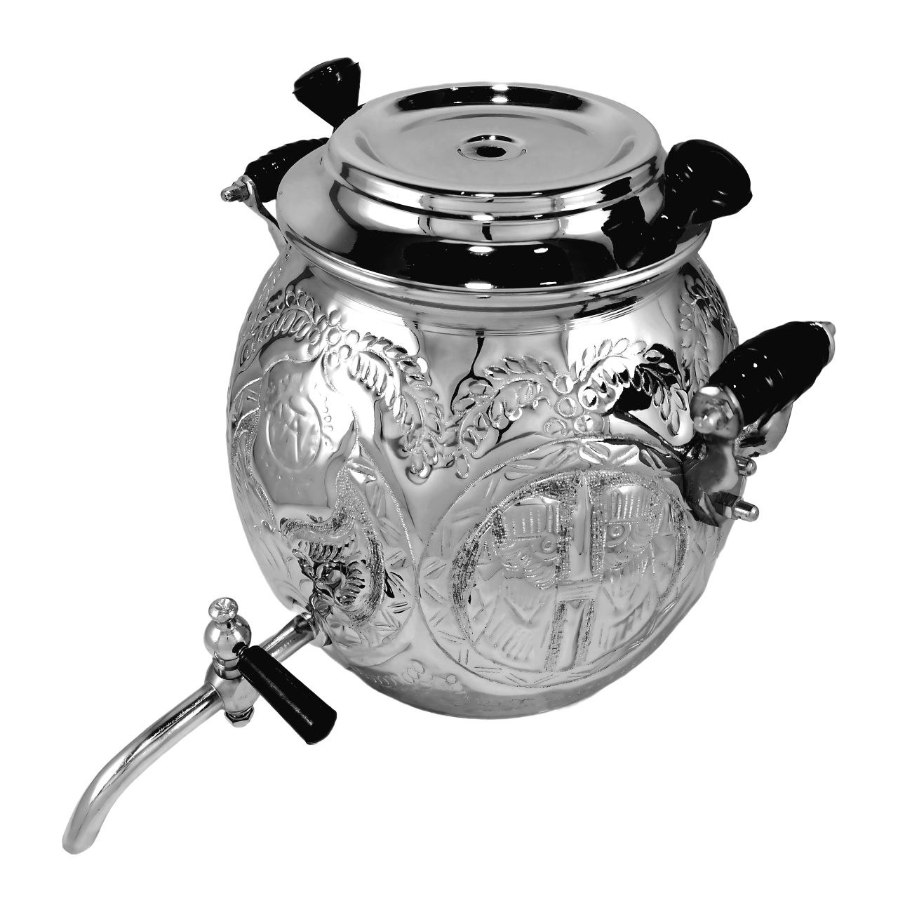 کتری برنجی 6 لیتری آبکاری مدل کروی قلمکاری (پس کرایه)