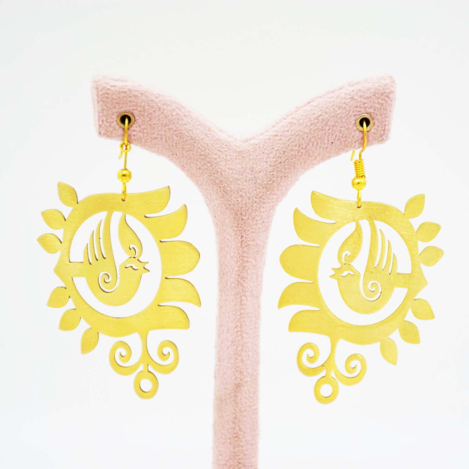 گوشواره آویز برنج _ پرنده سر بالا