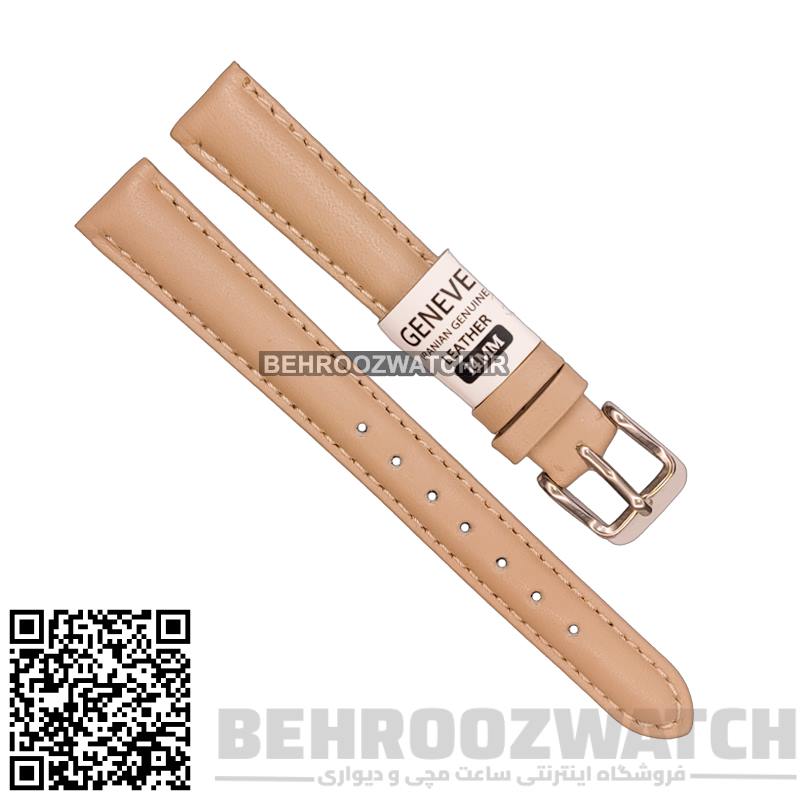بند ساعت مچی چرم ژنو ساده هلویی پررنگ سایز 14