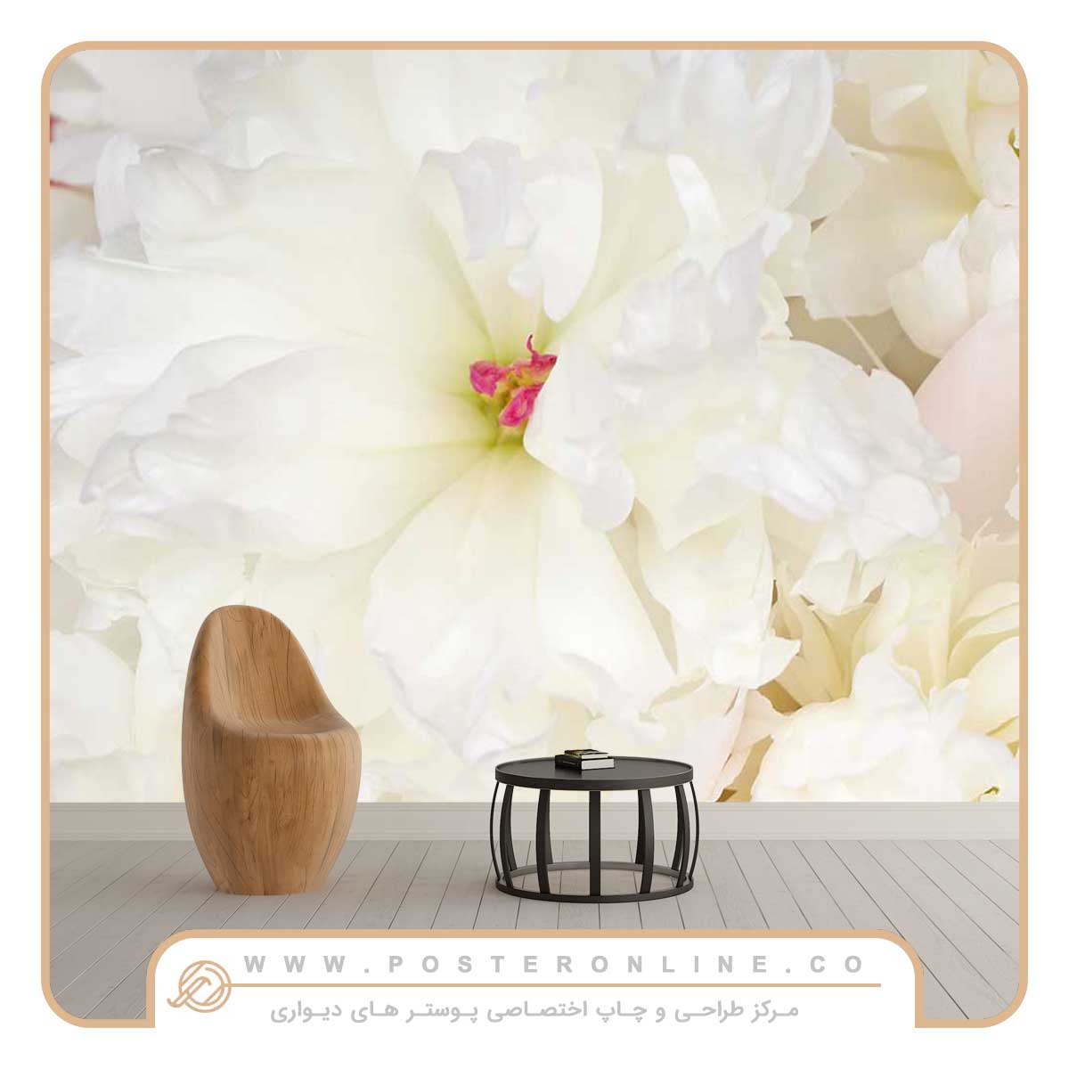 پوستر دیواری گل بهاری سفید کد F-8177