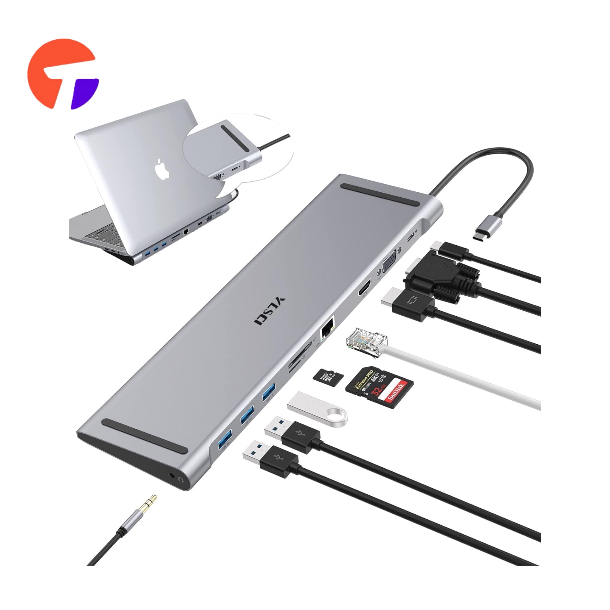 هاب و استند لپ‌تاپ 10 پورت 3.0 USB-C برند YLSCI