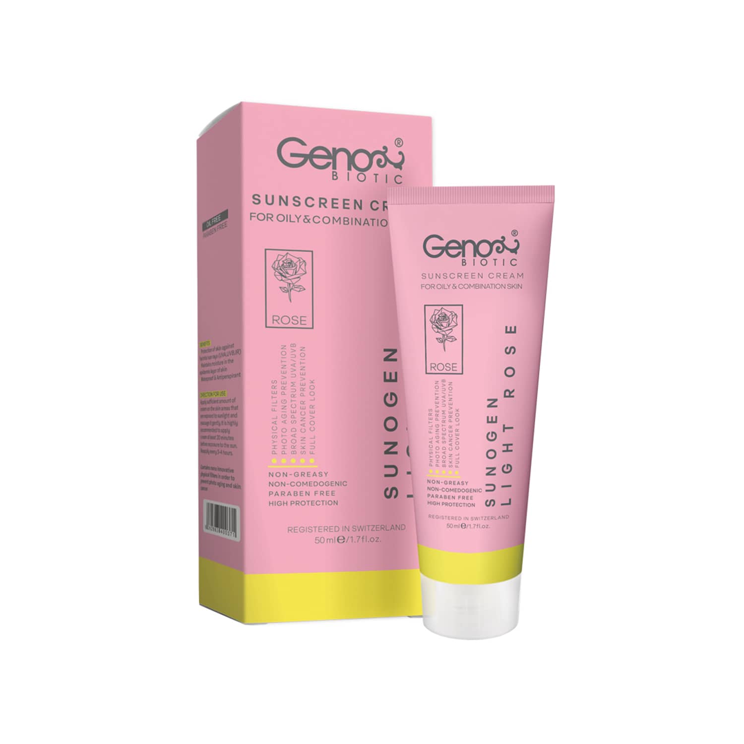 کرم ضدآفتاب رز روشن سانوژن Genobiotic | SPF50 مناسب پوست چرب و مختلط
