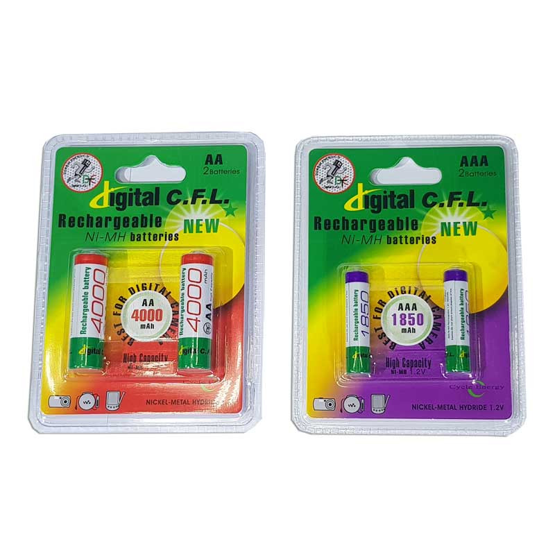 باتری قلمی و نیم قلمی قابل شارژ CFL دیجیتال مدل 40001850mAh بسته 4 عددی ابزارآوا