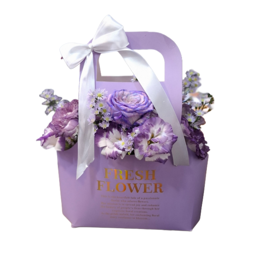 باکس گل لیسینتوس و رز بنفش