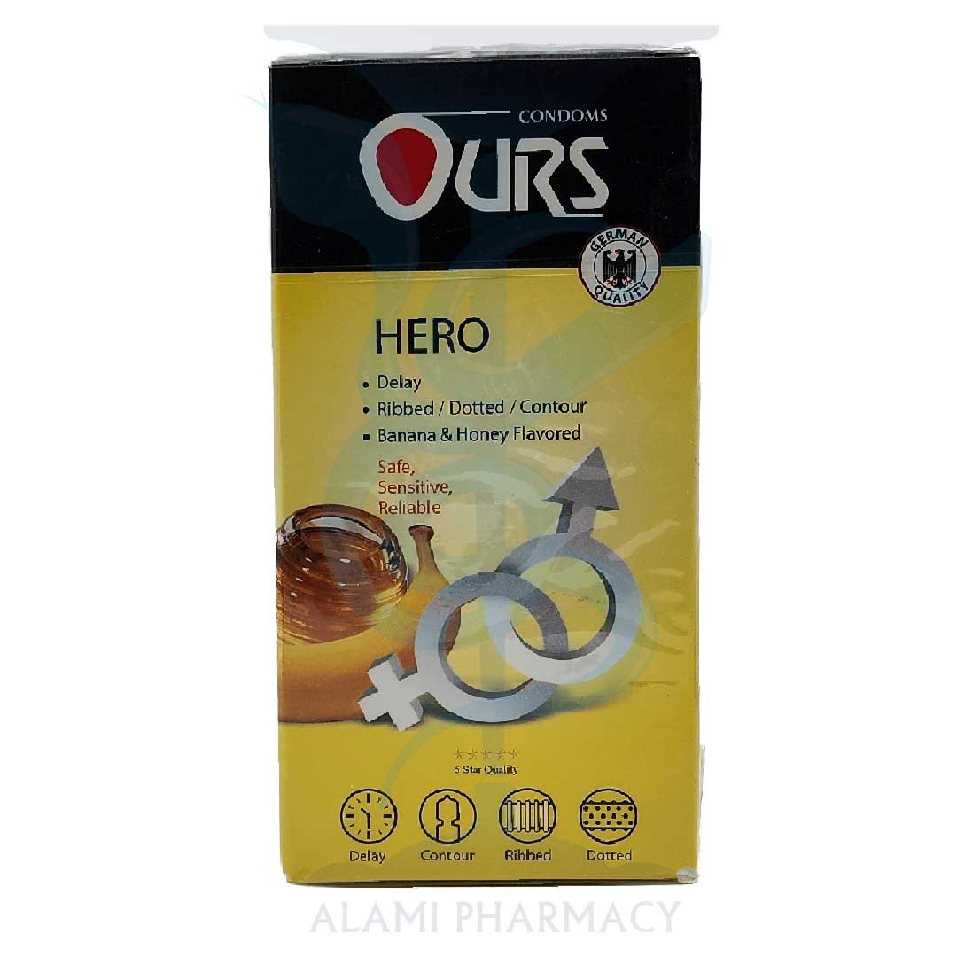 کاندوم خاردار شیاردار با مواد روان کننده مدل Hero اسانس موز و عسل اورس بسته 12 عددی