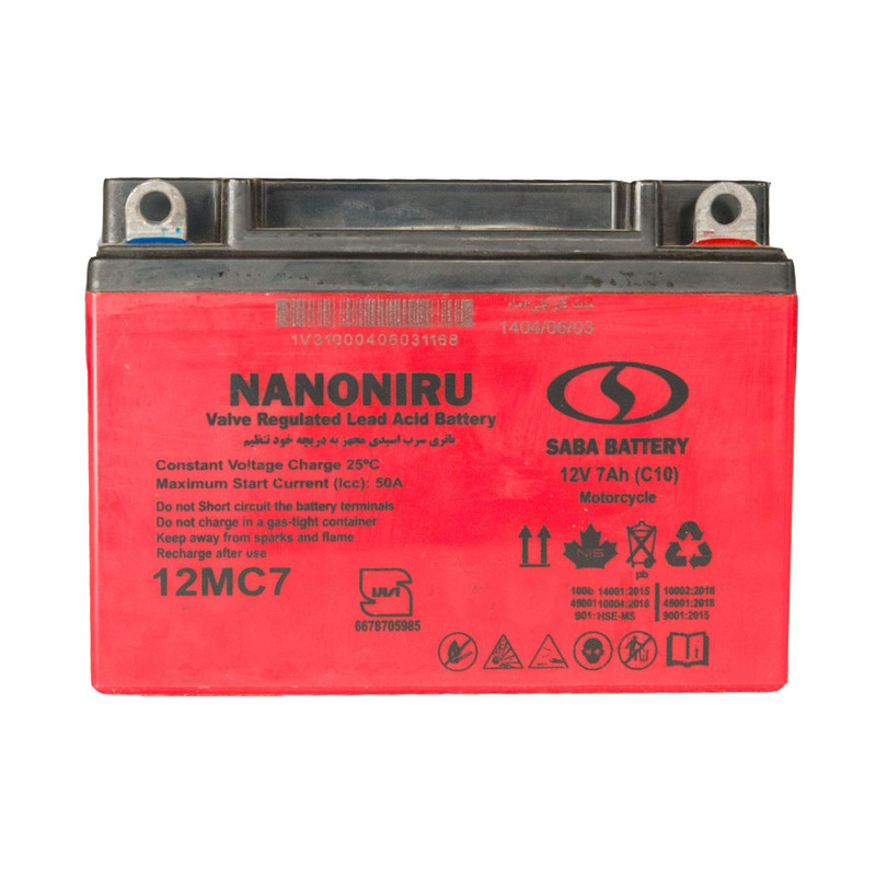 باتری موتورسیکلت 12 ولت 7 آمپر صبا باتری مدل نانو نیرو