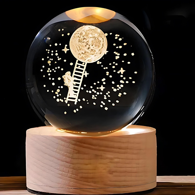 چراغ خواب مدل گوی کریستال طرح ماه و فضانورد نردبان مبلمونسرا مدل 232659