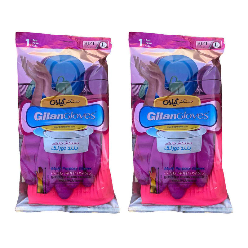 دستکش نظافت دستکش گیلان مدل دورنگ ضخیم کد Long.L مجموعه 2 عددی