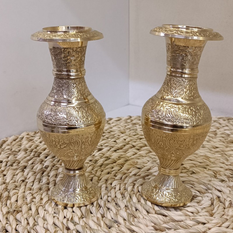 گلدان کشمیر طرح طاووس 8 اینچ برنجی