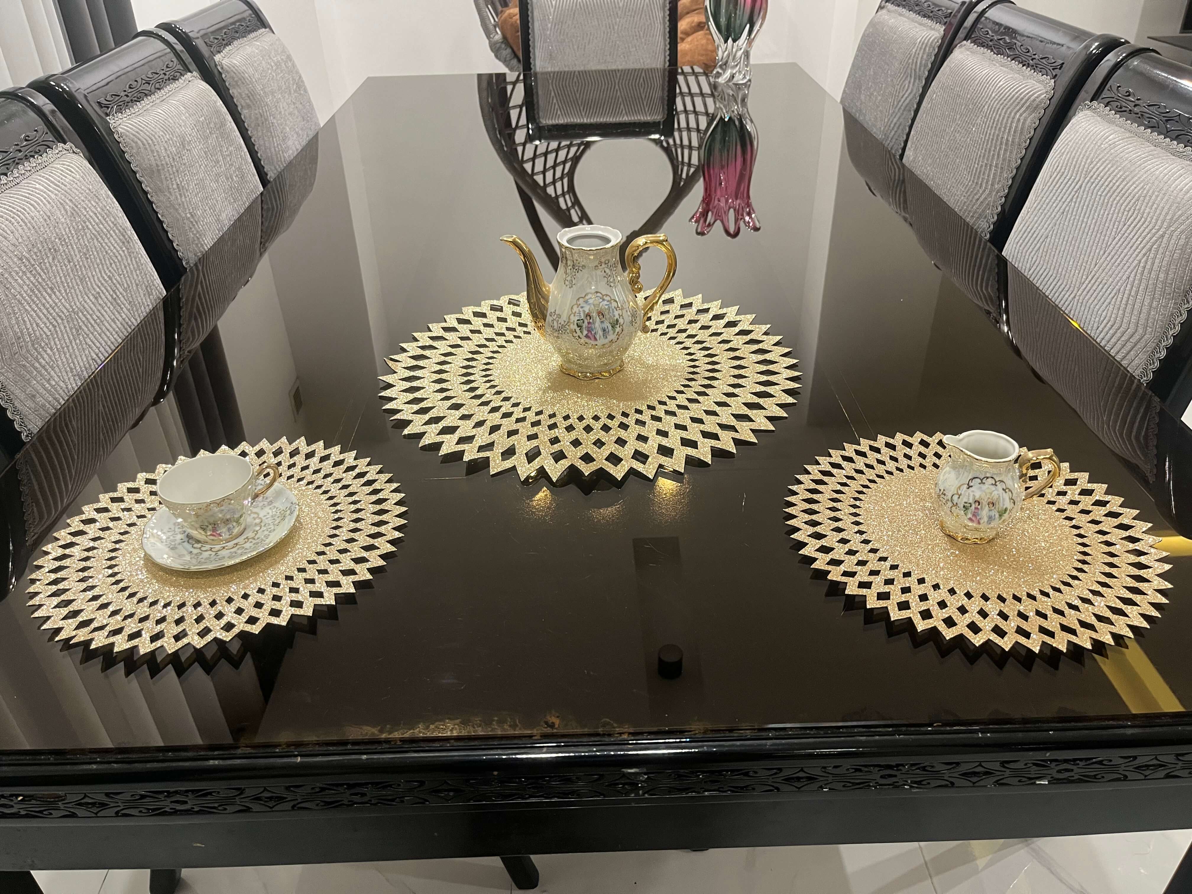 رومیزی گرد اکلیلی شاین سه تکه