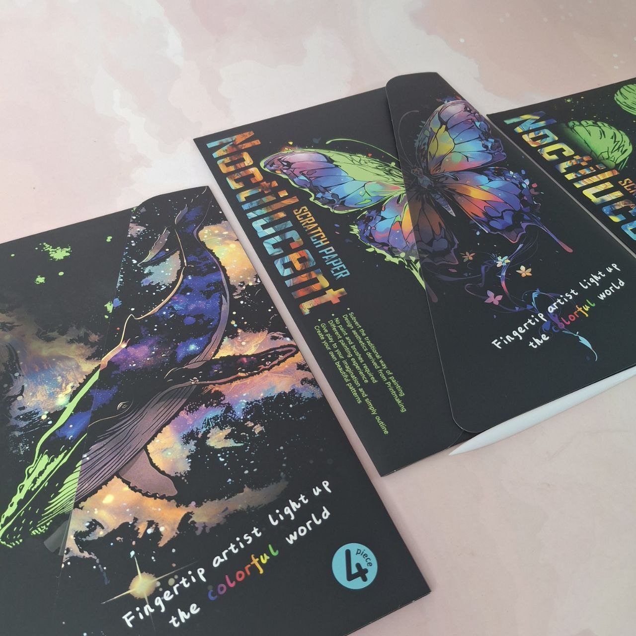 اسکراچ برد  پک 4 ورقینقاشی خراشیدنی A4 قلم