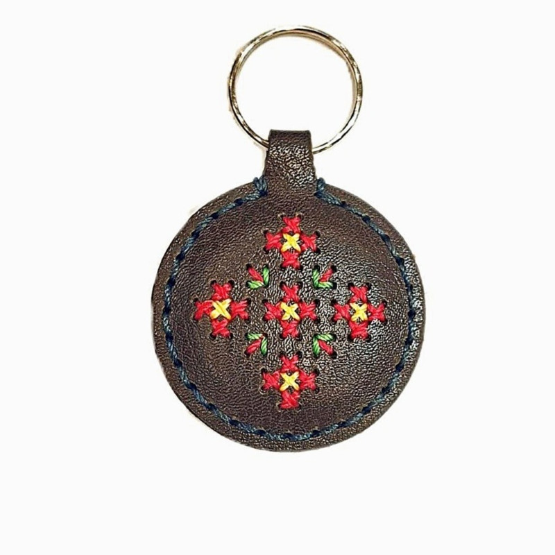 سرکلیدی سوزن دوز چرم آلین مدل گل بافت