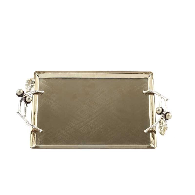سینی بلوط فلزی مستطیل متوسط نقره ای – ظرف طلایی برند ریتون